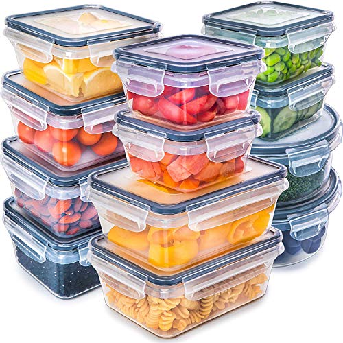 Product Cover Fullstar (12 Pack) Food Storage Containers with Lids - Black Plastic Food Containers with Lids - Plastic Containers with Lids - Airtight Leak Proof Easy Snap Lock and BPA-Free Plastic Container Set