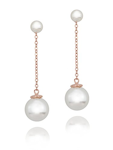 Product Cover Dokreil Double Pearl Stud Long Drop Women's Dangle Earrings 925 Sterling Silver