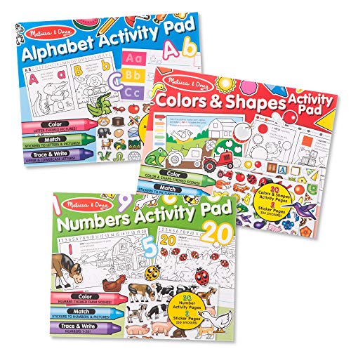 Product Cover Melissa & Doug Sticker and Coloring Activity Pad 3-Pack - Alphabet, Numbers, Colors and Shapes