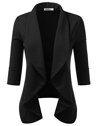 Product Cover DOUBLJU Womens Lightweight Thin 3/4 Sleeve Open Front Blazer with Plus Size