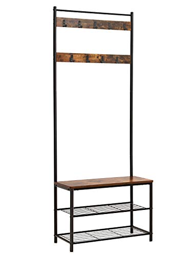 Product Cover VASAGLE Industrial Coat Rack, Hall Tree Entryway Shoe Bench, Storage Shelf Organizer, Accent Furniture with Metal Frame UHSR41BX