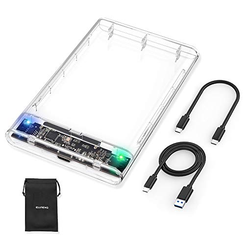 Product Cover ELUTENG USBC SATA SSD External Hard Drive Enclosure 2.5inch Highspeed 5Gbps HDD Case Support UASP SATA III Up to 2TB Tool Free Hard Disk Casing with 2 USB Cables - Clear