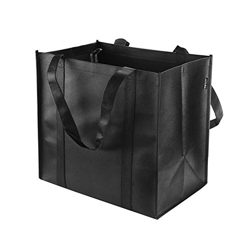 Product Cover Reusable Grocery Tote Bags (6 Pack, Black) - Hold 44+ lbs - Large & Durable, Heavy Duty Shopping Totes - Grocery Bag with Reinforced Handles, Thick Plastic Support Bottom (Type 1)