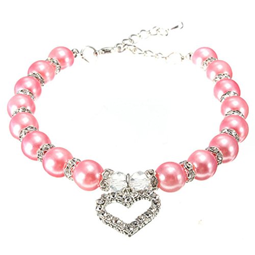 Product Cover Wakeu Diamond Heart Rhinestone Crystal Rhinestone Pendant Pearl Collars Necklace for Small Dog Girl