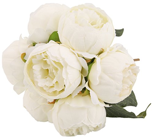 Product Cover Artificial Flower Peony Silk White 7 Heads 3 Leaves Floral Arrangements Vintage DIY Home Decoration Party Wedding Festival Bar Decor