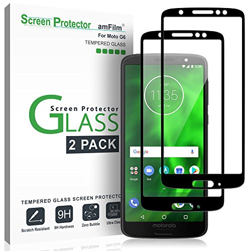 Product Cover Moto G6 Screen Protector Glass (Full Screen Coverage) 2 Pack, amFilm Dot Matrix Motorola Moto G6 Tempered Glass Screen Protector 2018 (2 Pack)