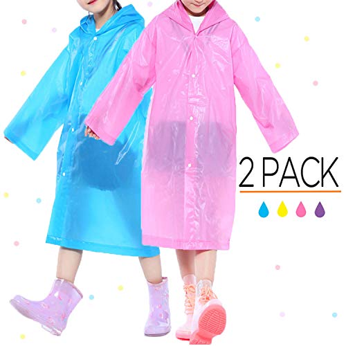 Product Cover Opret Portable Kids Children Rain Poncho, Reusable Raincoat with Hoods and Sleeves, Durable, Lightweight and Perfect for Outdoor Activities (Blue&Pink)