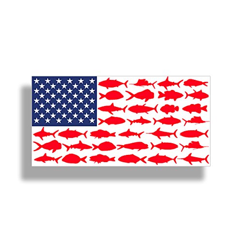 Product Cover USA American Fish Flag Sticker - Patriotic Fishing Decal Vinyl Die Cut Car Truck Boat Bumper Window Graphic