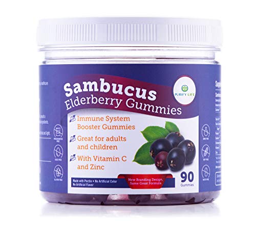 Product Cover Elderberry Gummies for Kids & Adults - Sambucus Immune System Booster (90 Gummies) Allergy Cold Relief Supplement - Vitamin C Zinc Multivitamin, Organic, Vegan, Blueberry Flavor