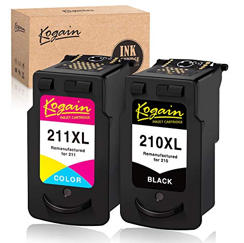 Product Cover Kogain Remanufactured Ink Cartridge Replacement for Canon PG-210XL 210XL CL-211XL 211XL Combo 1 Black 1 Tri-Color, Work with Canon PIXMA MP495 MX340 IP2702 MX410 MX420 MP490 MX330 MP480 MP280 Printer