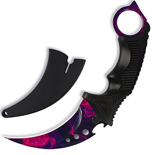 Product Cover Andux Land Karambit Knife with Holes CS Game Equipment Camping Hunting Tool with Cord CS/ZD-02 (Dream Purple)