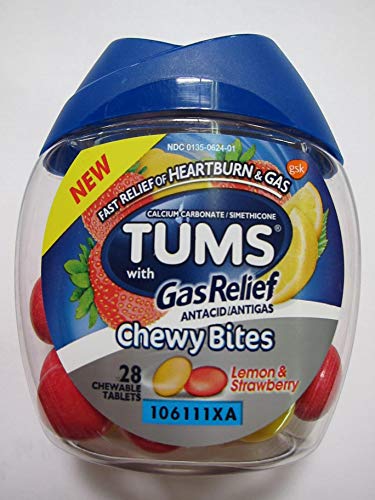Product Cover Tums with Gas Relief Chewy Bites, Lemon & Strawberry, 28 Chewable Tablets (Pack of 2)