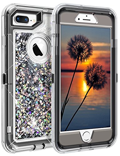 Product Cover Coolden Case for iPhone 8 Plus Case Protective Glitter Case for Women Girls Cute Bling Sparkle 3D Quicksand Heavy Duty Hard Shell Shockproof TPU Case for iPhone 6s Plus 7 Plus 8 Plus, Silver Gray