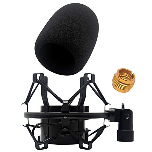 Product Cover AT2020 Foam Windscreen with Shock Mount by Vocalbeat - Mount Made from Quality Materials to Eliminate Vibrations - Acoustic Foam Act as a Pop Filter for your Mic - Black Bundle