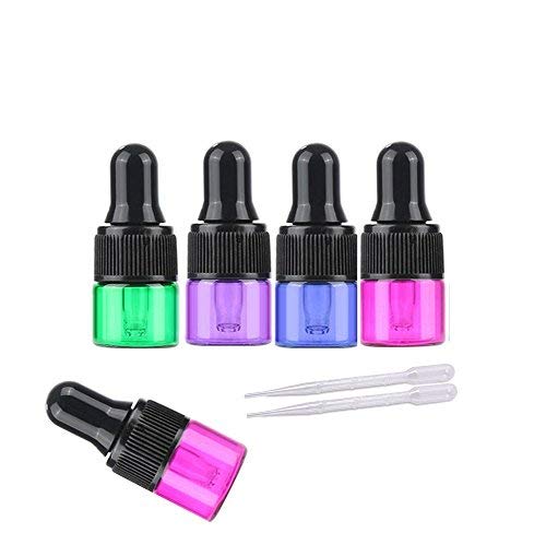 Product Cover 50 Pcs/lot Small Dropper Bottles Multicolor(blue,green,pink,purple) 1ml 2ml 3ml Essential Oil Glass Bottle Empty Lotion Perfume Sample Vials With Glass Eye Dropper,2ml Transfer Dropper included (1ml)