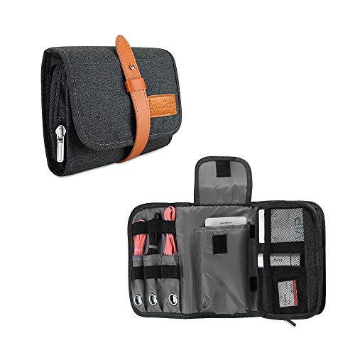 Product Cover ProCase Travel Gadgets Organizer Bag, Universal Electronic Accessories Cable Roll-Up Pouch Portable Gear Storage Carrying Cover for Cords SD Memory Cards Earphone Hard Drive -Black