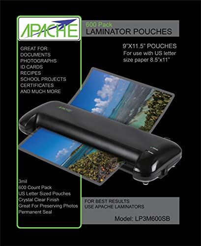 Product Cover Apache Laminating Pouches, Letter Size, 600 Pack, 3 mil