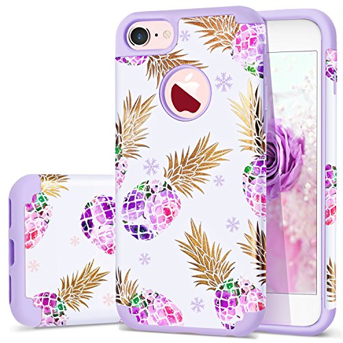 Product Cover Pineapple iPhone 8 Case,iPhone 7 Case,Fingic Ultra Slim Floral Pineapple Cover Hard PC Soft Rubber Anti-Scratch Shockproof Protective Skin Cover for iPhone 7/iPhone 8,Flower Pineapple/Purple