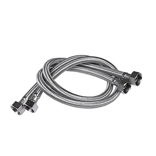 Product Cover Vataler Faucet Line Connector Braided 304 Stainless Steel Supply Hose 1/2 I.P. Female Thread to 1/2 I.P. Female Straight Thread Faucet Hose Replacement (One Pair) (24 Inch)