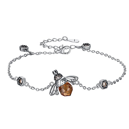 Product Cover EleQueen 925 Sterling Silver Vintage Inspired Brown Crystals Queen Bee Bracelet Jewelry For Women