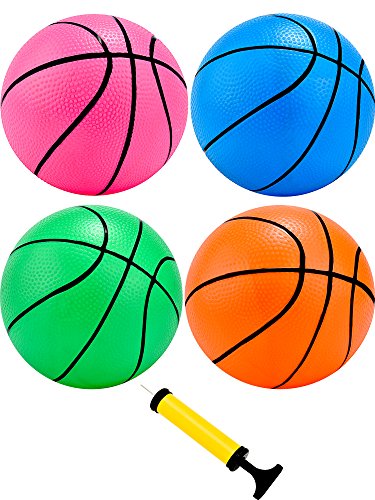 Product Cover 4 Pieces Mini Basketball Inflation Mini Ball with Pump and Basketball Needles, 4 Colors（5 Inch）
