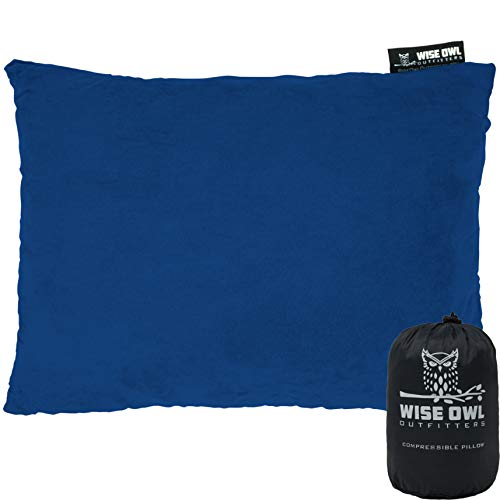 Product Cover Wise Owl Outfitters Camping Pillow Compressible Foam Pillows - Use When Sleeping in Car, Plane Travel, Hammock Bed & Camp - Adults & Kids - Compact Small & Large Size - Portable Bag - MD Blue
