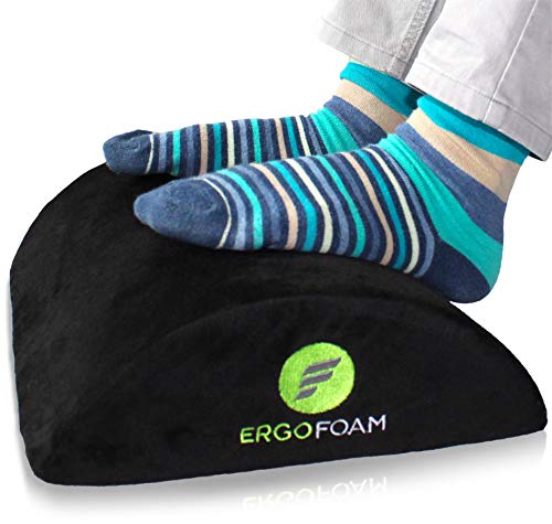 Product Cover ErgoFoam Ergonomic Foot Rest Under Desk | Premium Velvet Soft Foam Footrest for Desk | Most Comfortable Desk Foot Rest in The World for Lumbar, Back, Knee Pain | Foot Stool Rocker (Black)