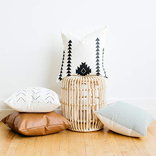 Product Cover Woven Nook Decorative Throw Pillow Covers Pack of 4 for Couch, Sofa, or Bed Set 100% Cotton Stripes Geometric Faux Leather Amaro Set (18'' x 18'')