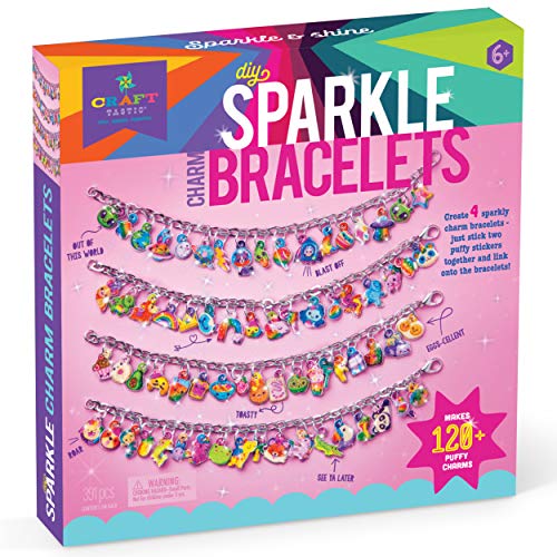 Product Cover Craft-tastic - Sparkle Charm Bracelets - Craft Kit Makes 4 Customizable Bracelets with DIY Puffy Sticker Glitter Charms