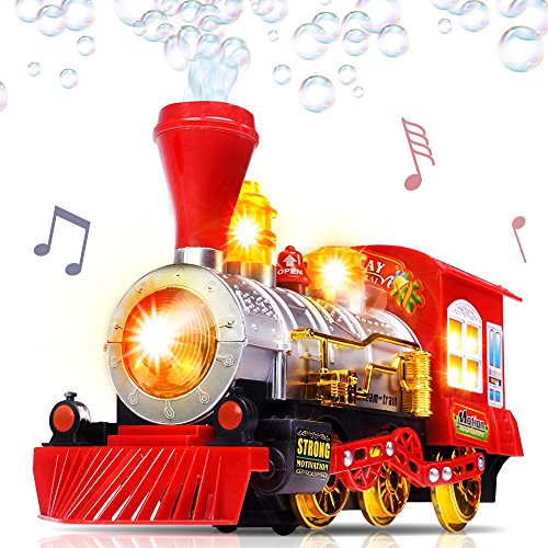 Product Cover Bubble Blowing Toy Train with Lights and Sounds by ArtCreativity - Includes 5oz Bubble Solution and Plastic Funnel - Moving Bump and Go Steam Locomotive for Kids for Boys and Girls
