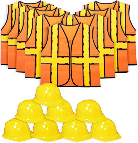 Product Cover Tigerdoe Kids Party Dress Up - 8 Hats with 8 Vests- Construction Party - Birthday Favors (8 Construction Hats & 8 Construction Vests)