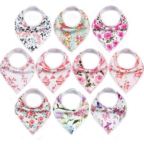 Product Cover 10-Pack Baby Bandana Bibs Upsimples Baby Girl Bibs for Drooling and Teething, 100% Organic Cotton and Super Absorbent Bibs Baby Shower Gift - 