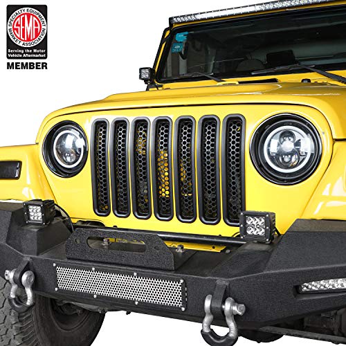 Product Cover Black Front Grill Mesh Inserts Clip-in Honeycomb Grille Guards for 1997-2006 Jeep Wrangler TJ & Unlimited (Pack of 7)