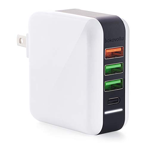 Product Cover 4-Port USB Wall Charger with Quick Charge 3.0 Standard 2.4A and Type-C Ports - Portable Travel Adapter for iPhone Xs/XS Max/XR/X/8/7/6/Plus, iPad Pro/Air 2/Mini 3/Mini 4, Samsung S4/S5 and More
