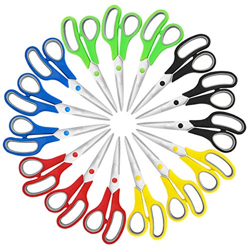 Product Cover Scissors, VERONES 8 Inch Soft Comfort-Grip Handles & Stainless Steel Sharp Blades Perfect for Cutting Paper, Fabric Photos, More, 15-Pack