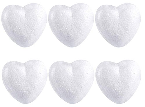 Product Cover Craft Foam Hearts - 6-Piece Heart-Shaped Polystyrene Foam Ball for Arts and Craft Use, DIY Ornaments, Wedding Decorations, White, 5.25 x 1.25 x 5.25 inches