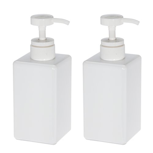 Product Cover UVIVIU 450ml(15.3oz) PETG Cream Refillable Bottle, to Fill Shampoo & Shower Gel & Hand sanitizer Square for Bathroom (White 2 Pack)