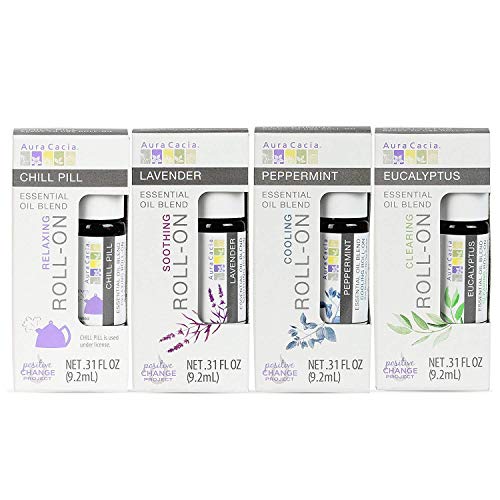 Product Cover Aura Cacia - Essential Oil Roll-On Variety Pack | Pure Essential Oils | Contains Lavender, Eucalyptus, Peppermint, Chill Pill Roll-Ons