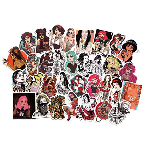 Product Cover Sexy Stickers Tattoo Women Cartoon Princess Beauty Sticker Lady Decals Punk Vintage Retro Stickers for Laptop Luggage Skateboard Phone (Sexy Stickers-1)