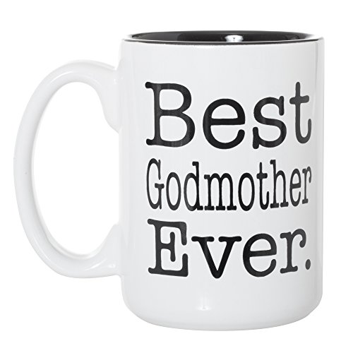 Product Cover Best Godmother Ever Black Inlay Large 15 oz Double-Sided Coffee Tea Mug (Best Godmother Ever)