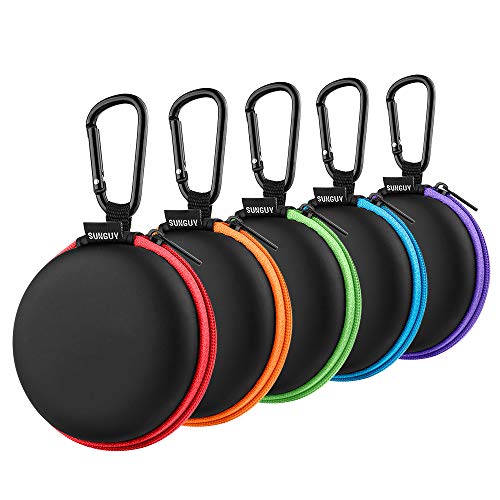 Product Cover SUNGUY Earphone Carry Case, [5-Pack] Small Round Pocket Earbud Travel Carrying Case with Colorful Zipper for Smartphone Earphone,Wireless Headset,USB Cable,SD Cards Storage Bags and More