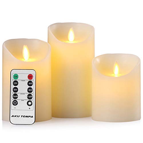 Product Cover Flameless Candles Battery Operated Pillar Real Wax Flickering Moving Wick Electric LED Candle Sets with Remote Control Cycling 24 Hours Timer by Aku Tonpa, 4
