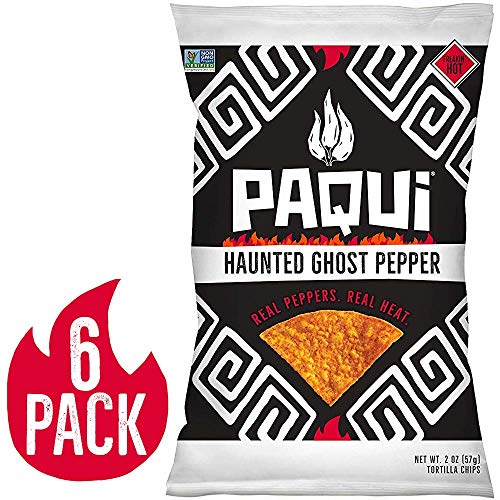 Product Cover Paqui Spicy Hot Tortilla Chips, Gluten Free Snacks, Haunted Ghost Pepper, (6) 2oz Bags
