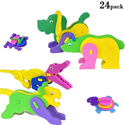 Product Cover 3D Puzzle Foam Craft Kits Animals Party Favor for Kids Birthday 24 Pack (Animal)