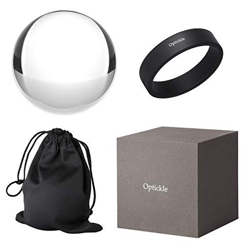 Product Cover Optickle - Crystal Glass Ball for Photography (78mm) Optical Glass - K9 Crystal - Great Gift Idea for Creatives - Capture Brilliant 180-Degree Photos - No-Scratch Silicone Stand
