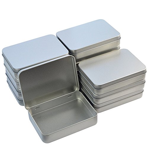 Product Cover Wobe 12pcs Metal Rectangular Empty Hinged Tins Box Containers 4.5x3.3x0.9 in, Mini Portable Box Small Storage Kit Home Organizer Holders for First Aid Kit, Survival Kits, Storage, Herbs Pills Crafts