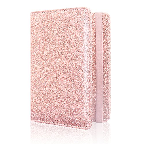 Product Cover Passport Holder Cover, ACdream Travel Leather RFID Blocking Case Wallet for Passport with Elastic Band Closure, Rose Gold Glitter
