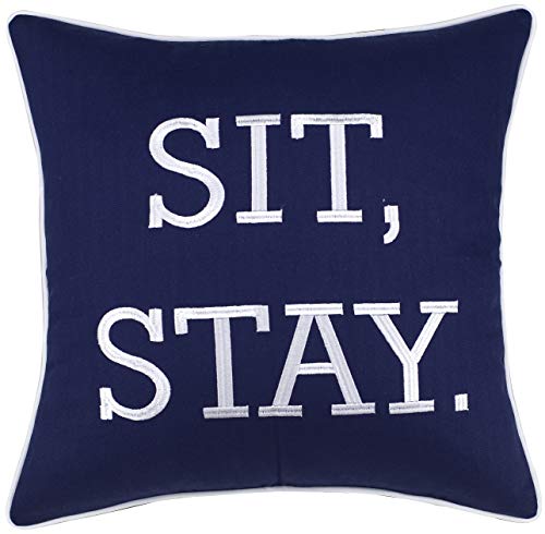 Product Cover DecorHouzz Embroidered Pillowcases Housewarming gift, Welcome cushion cover, Wedding gift, Apartment pillowcases, Funny Quote Pillow cover, throw pillowcase, new home gift (Sit,Stay(Navy), 18