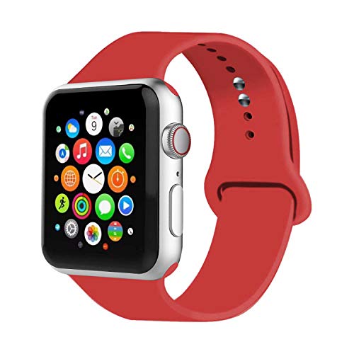 Product Cover IYOU Sport Band Compatible with Watch Band 38MM 42MM 40MM 44MM, Soft Silicone Replacement Sport Strap Compatible with 2018 Watch Series 4/3/2/1 (Red,42MM, M/L)