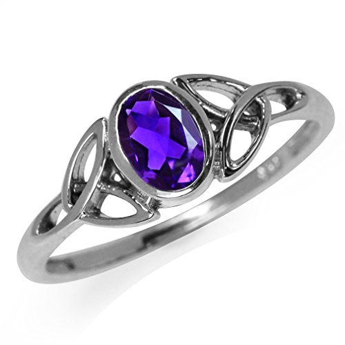 Product Cover Silvershake Natural African Amethyst White Gold Plated 925 Sterling Silver Triquetra Celtic Knot Ring